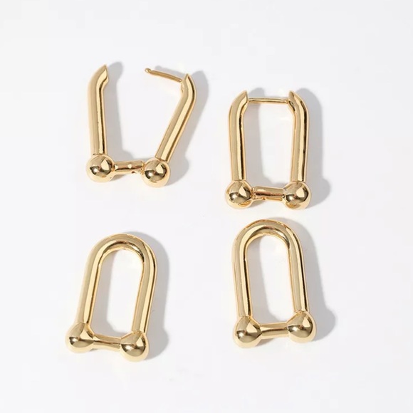 NEW 18K GOLD U-SHAPE HOOP EARRINGS - Picture 5 of 7